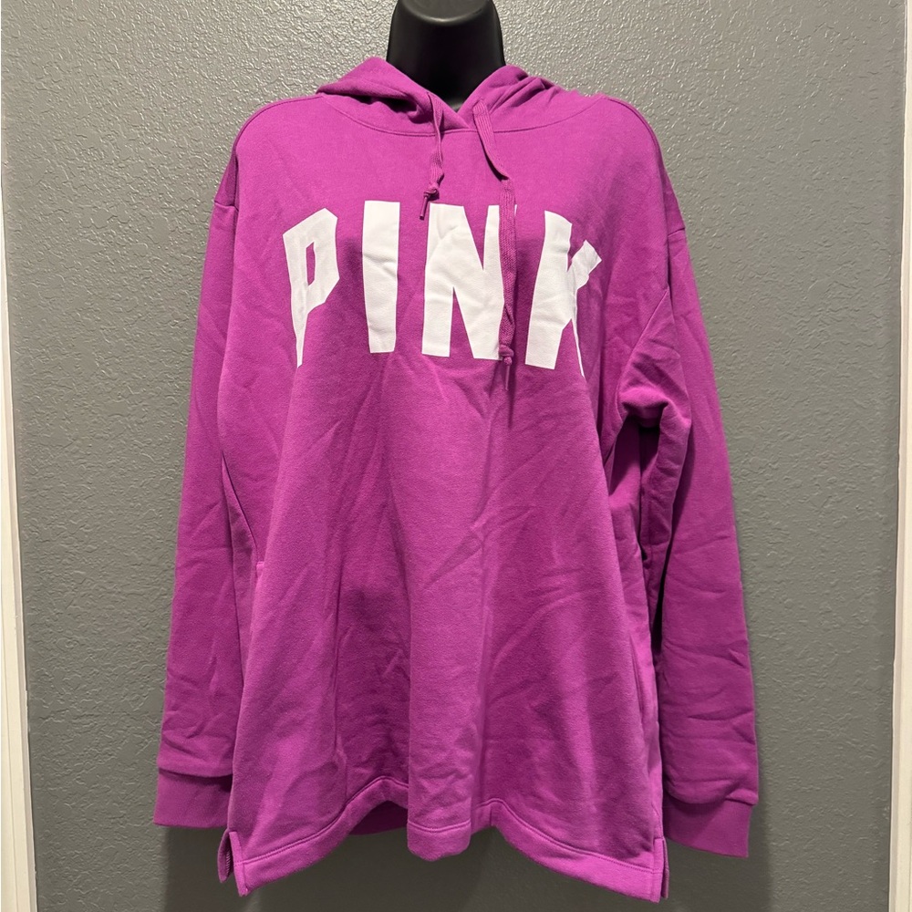 pink, purple hooded pullover